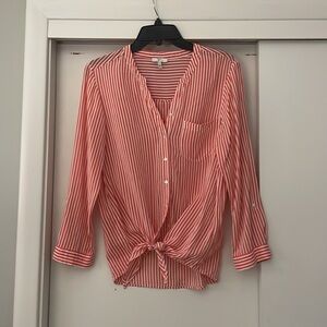 Joie Button Down Shirt with Mandarin Collar and Tie Front
